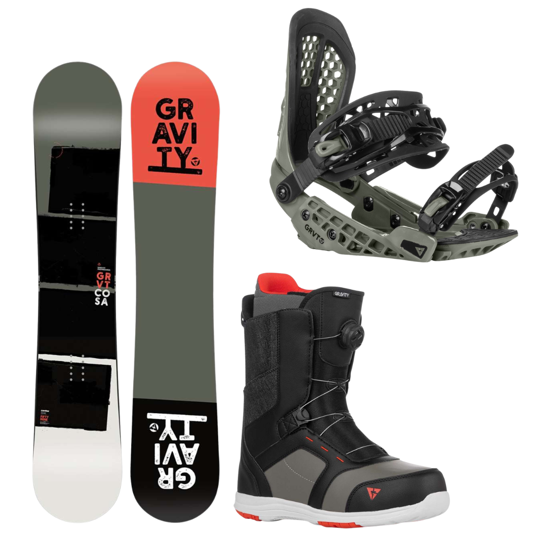 SET Snowboard SET Gravity Cosa + boty Gravity Recon Atop black/denim kartáč + vázání Gravity G2 Black/Keef